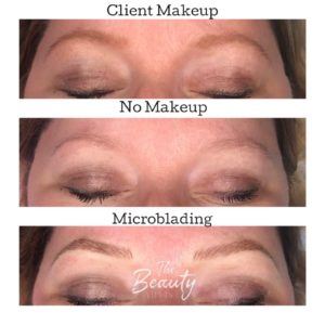 Client makeup, no makeup, and microblading